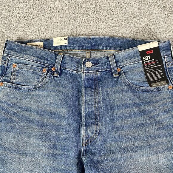 Levis Premium 501 Selvedge Jeans Mens 33x34 Blue Hemp Blend Straight Leg NEW - Picture 2 of 14